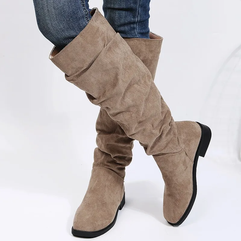 BCEBYL-Botas de tacón bajo con punta redonda para Mujer, botines sexys, cálidos, de Color sólido, con fondo grueso, cómodos, a la moda, para Otoño e Invierno