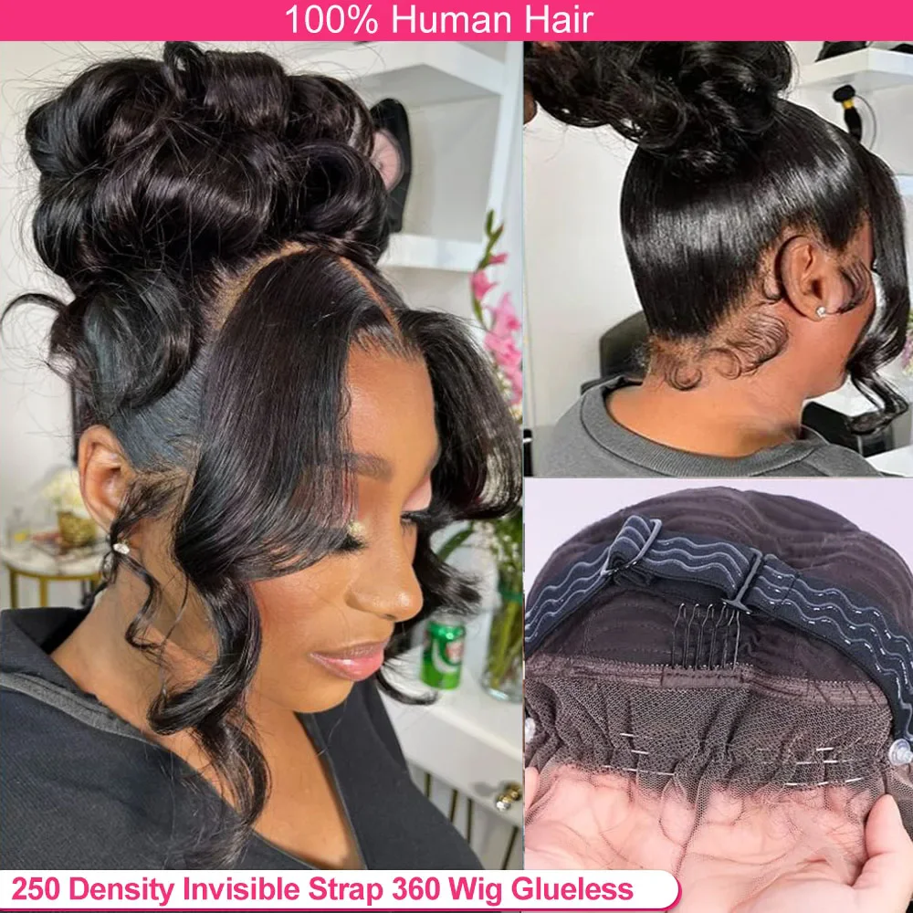 Invisi Strap HD 360 Lace Front Wig Human Hair Wigs 250 Density Wig Drawstring Body Wave 360 Full Lace Human Hair Pre Plucked