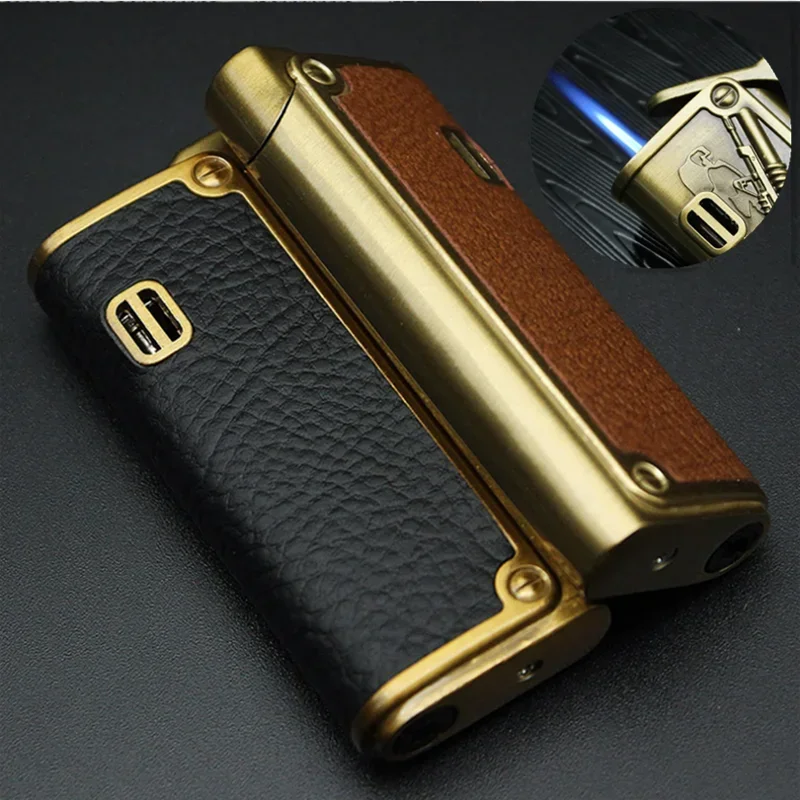 Genuine Leather Cigar Punch Lighters butane gas lighter cigarette lighter Refillable Windproof Gentlemen Jet Flame Cigarette Torch Embossed Windproof Lighter