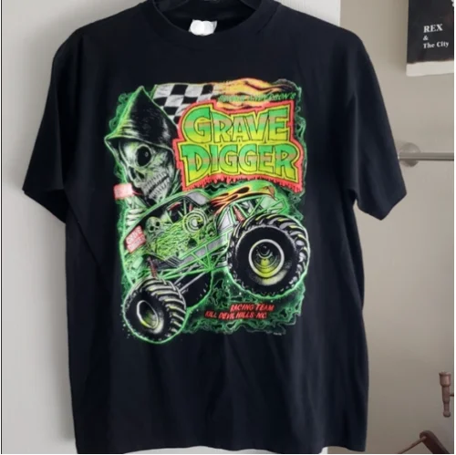 Maglietta Vintage Grave Digger Monster Jam, Camicia Nera In Cotone Hl6659