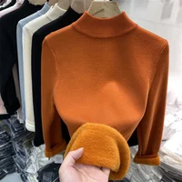 Korean Turtleneck Slim Thicken Knitted Pullovers Woman 2023 Winter Plus Velvet Sweater Casual Fleece Lined Warm Knitwear Tops - Image 5