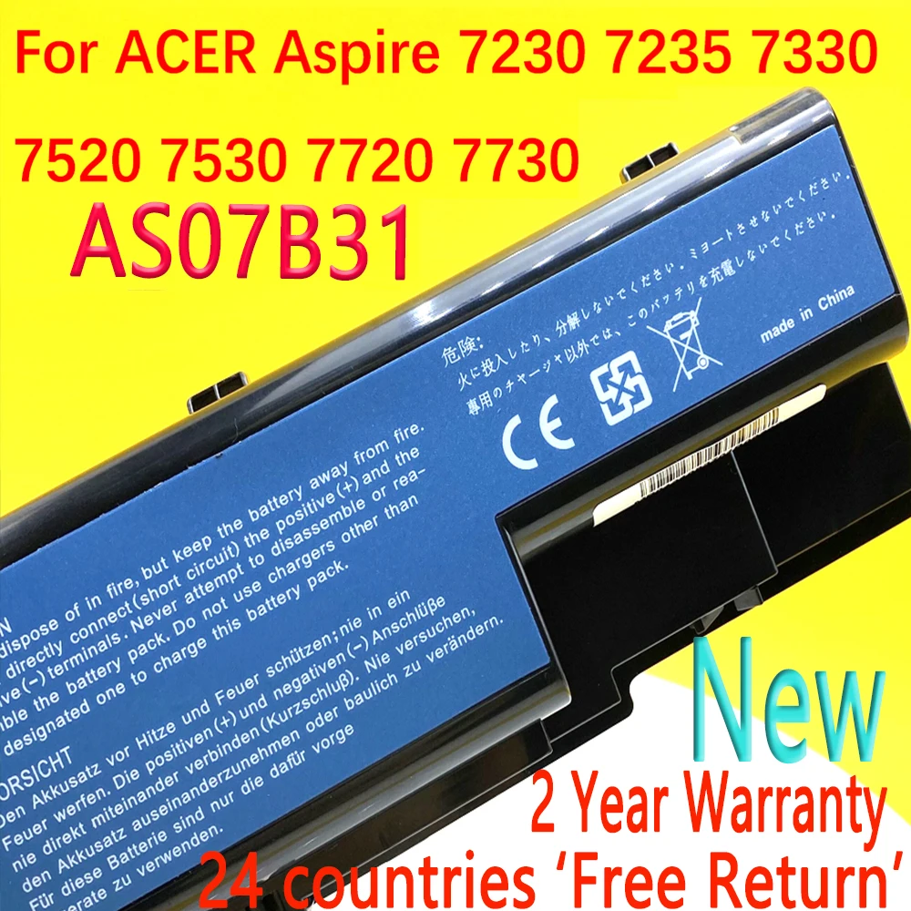 

New AS07B51 AS07B31 Laptop Battery For Acer 5230 5235 5310 5315 5330 5520 5530 7740G 7230 7235 7330 7520 7530 11.1V 4400mAh