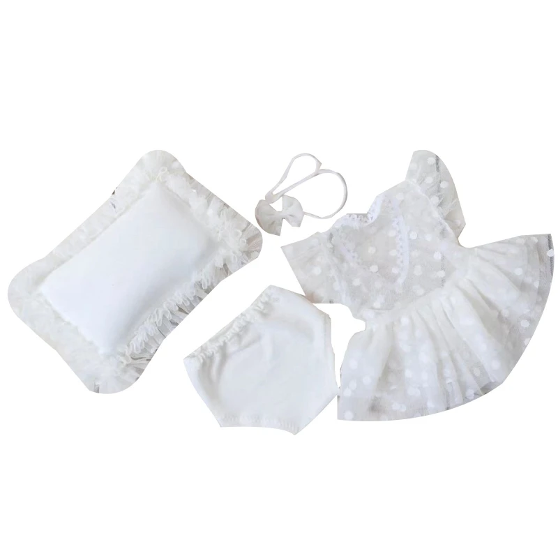 

1 Set Newborn Photography Props Outfits Baby Lace Romper Headband Shorts Pillow