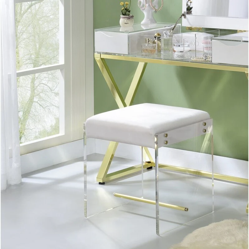 

Simple New Acrylic Transparent Bed Tail Stool Light Luxury Bedroom Metal Makeup Stool Household Door Shoe Changing Stool