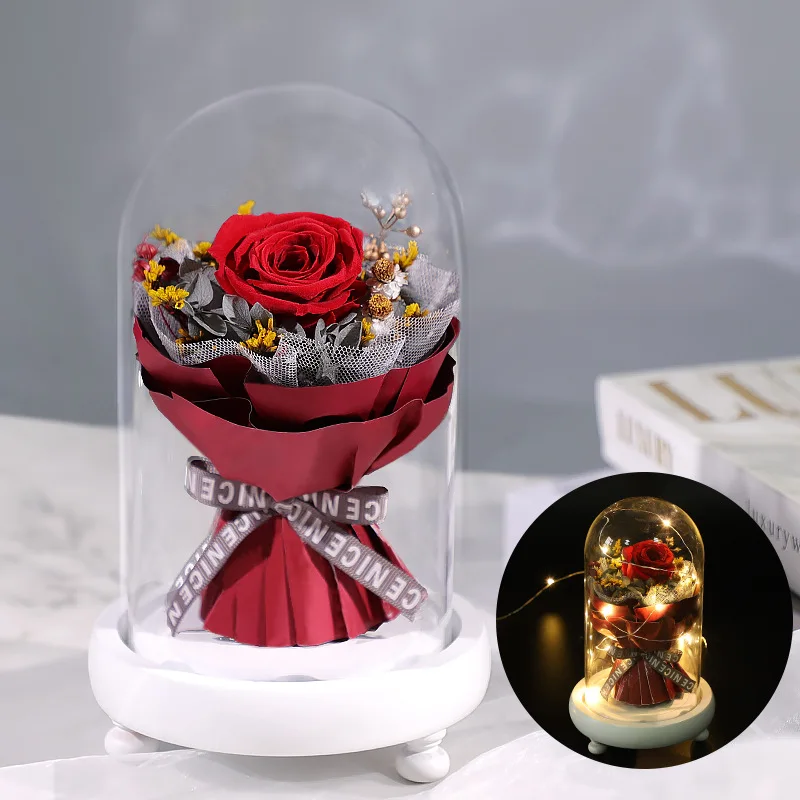 

Eternal Preserved Rose in Glass Dome Forever Flower for Mom Wife Women Rose Gifts for Birthday Mother's Day Christmas Wedding