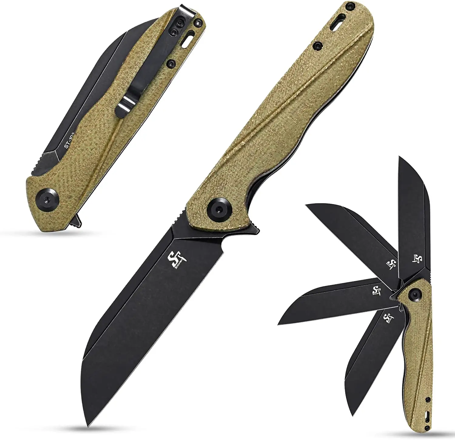 

Sitivien ST103 Folding Knife D2 Steel Blade G10/Micarta Handle Pocket Knife EDC Tool Knives for Working Camping Hunting Survival