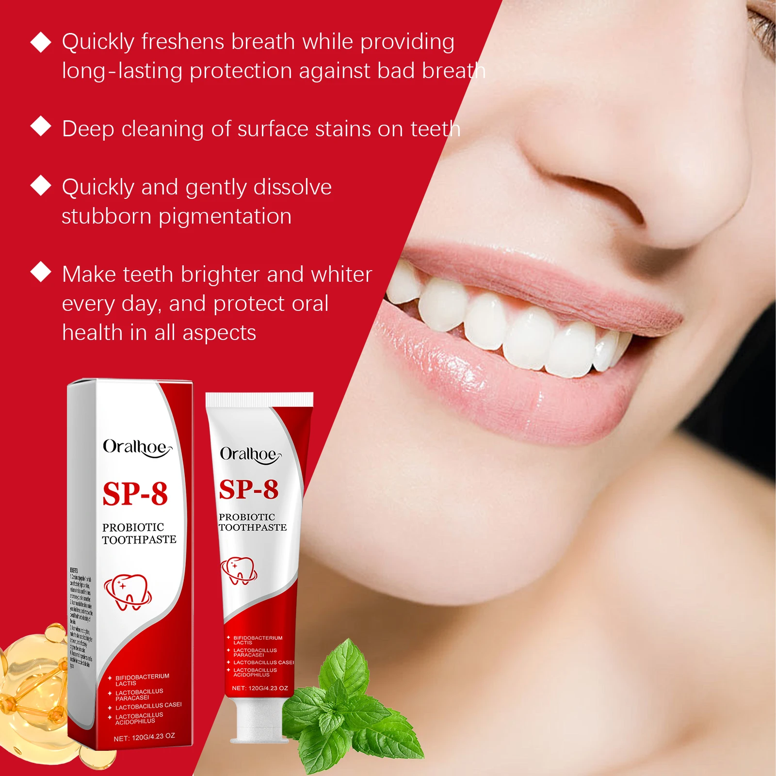 Sp-8 Probiotic Toothpaste Whitening Teeth Cleaning Tea Coffee Stains Remove Bad Breath Mouth Fresh Tooth Decay Repair Toothpaste