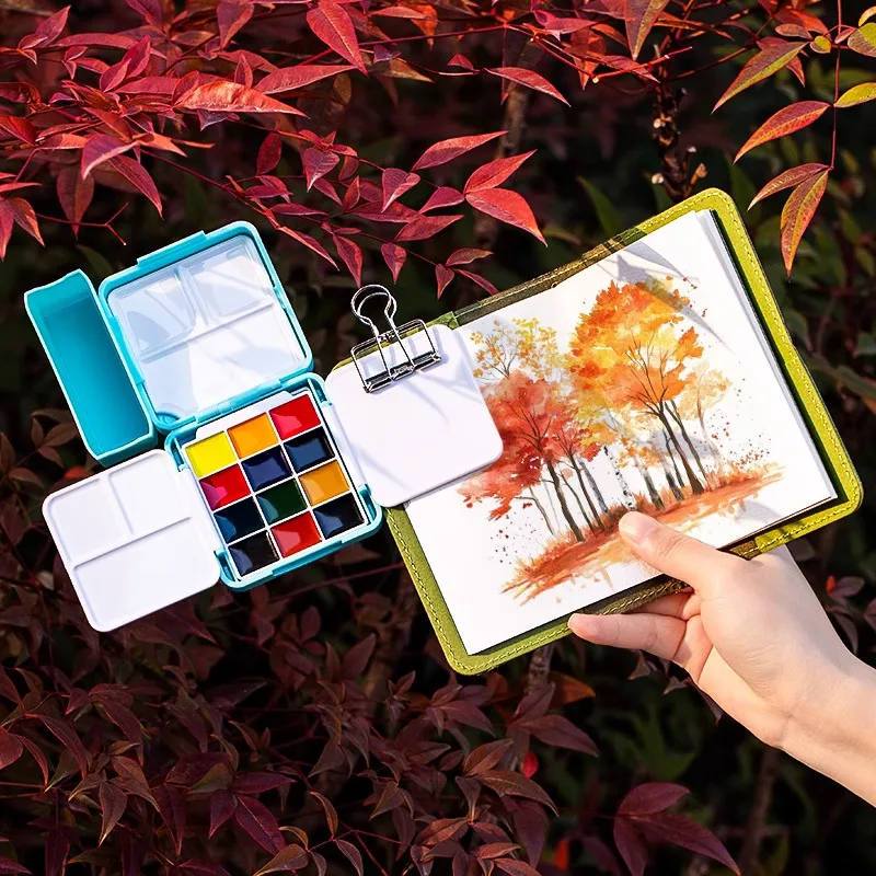 HINZIC Ini Paleta De Acuarela De 15 Rejillas De Pintura De Adera