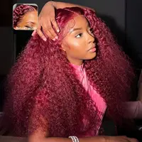 Perruques Lace Front 99J Bourgogne en Cheveux Humains 13x6, Perruques Lace Front Ondulées Effet Mouillé en Cheveux Humains, Perruques Lace Front Bouclées Profondes en Cheveux Humains 1