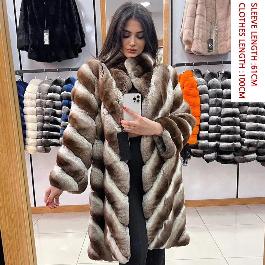 

quality Luxury Brand Jackets For Real Rex Rabbit Fur Coat Chinchilla Colour Winter Clothes Women Warm 2023 High