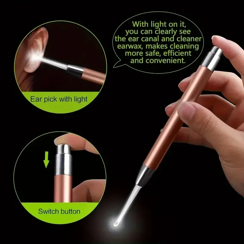 Luminous Ear Visual Ear Picking Tool Scoop, Stainless Steel Ear Scoop with Light, Luminous Ear Cleaner