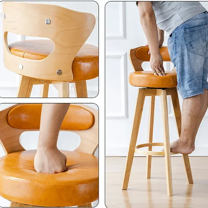 American Solid Wood Bar Chairs Retro Kitchen Furniture Creative Rotating Back High Bar Chair Luxury Home Cafe Front Desk stool R