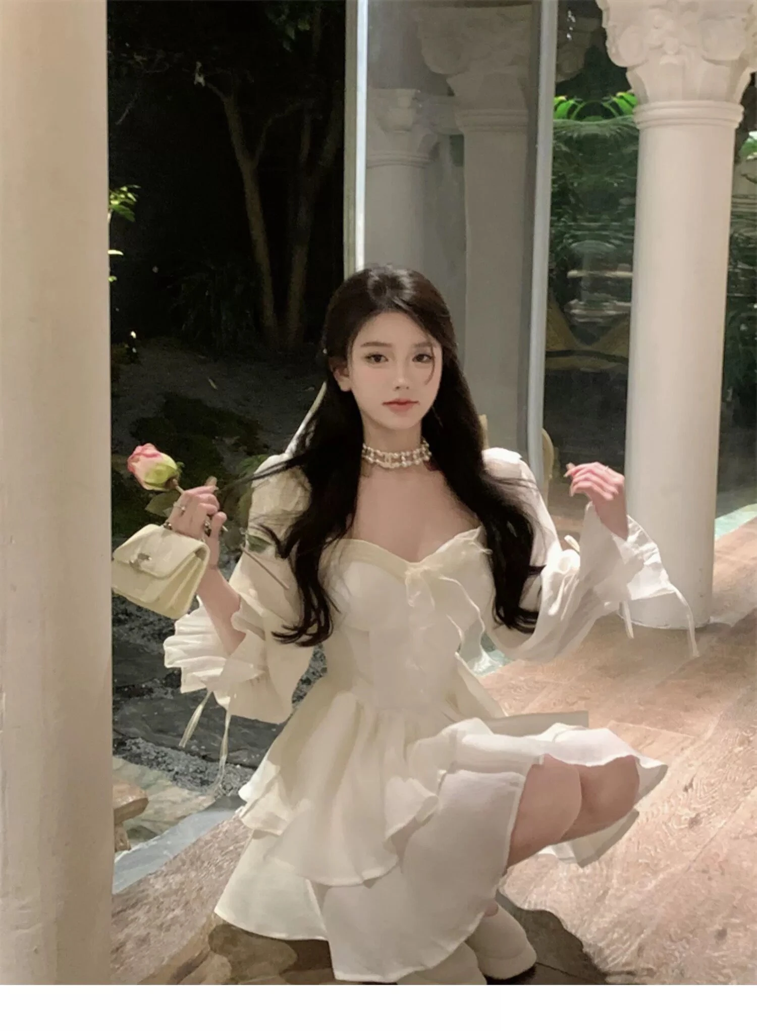 Elegant Princess Party Dress Flare Sleeves Layered Ruffles A-line Short Dresses for Women Korean Fashion One Piece Vestido Mujer