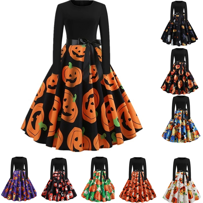 Halloween Cosplay Costume Props Fancy Pumpkin Womens Dress Long Sleeve Princess Dress Festival Up Party Vintage Robe halloween costumes