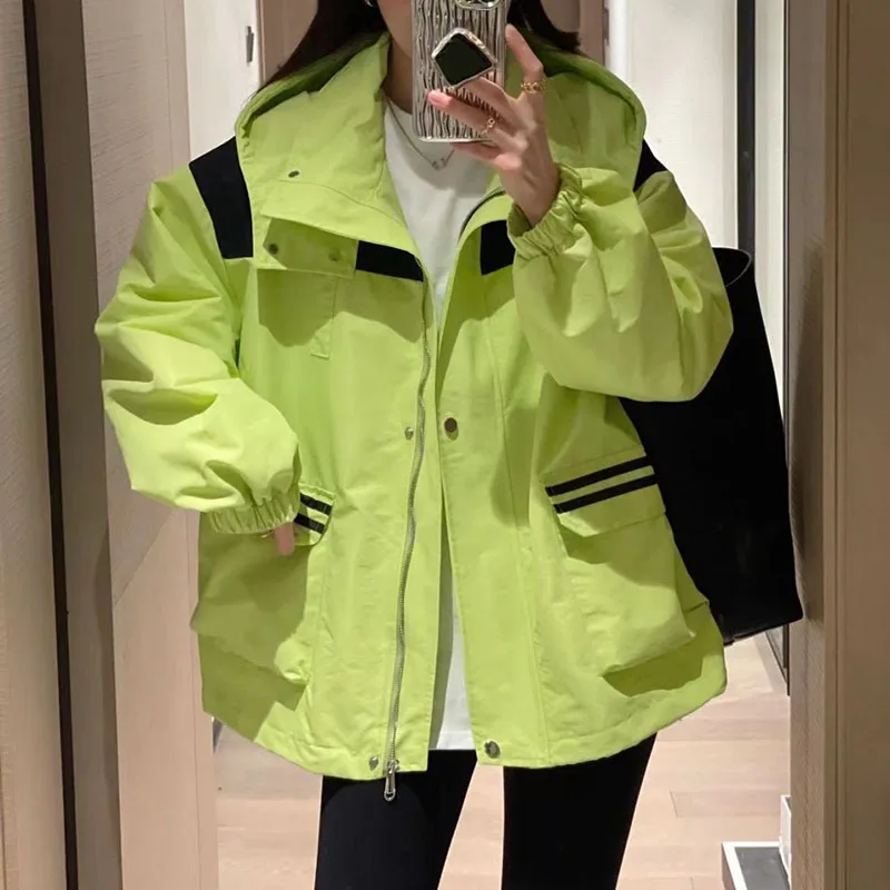 

Korean Splices Hooded Women's Jacket Spring Autumn Loose Casual Coat For Women Loose Outwear Jacket Female