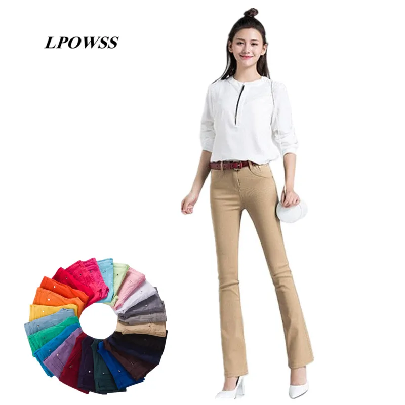 

LPOWSS Women Casual Leggings Candy Color Flare Pants Office Wear Leggins Korean Fashion Slim Straight Vintage Jeans Trousers