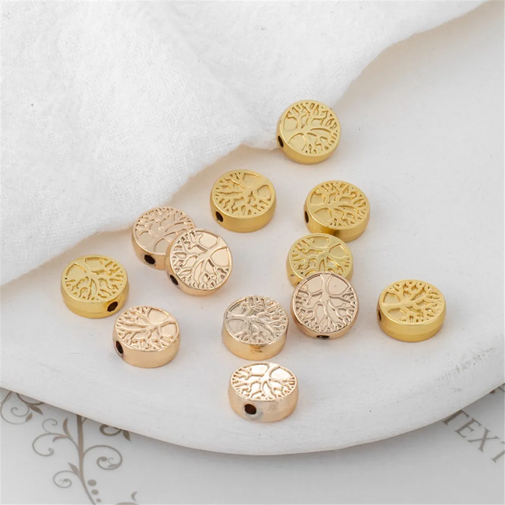 

3x9mm Through-hole Life Tree Texture Spacer Beads 14K Gold Plated for DIY Jewelry Making Components Bracelets Accessories