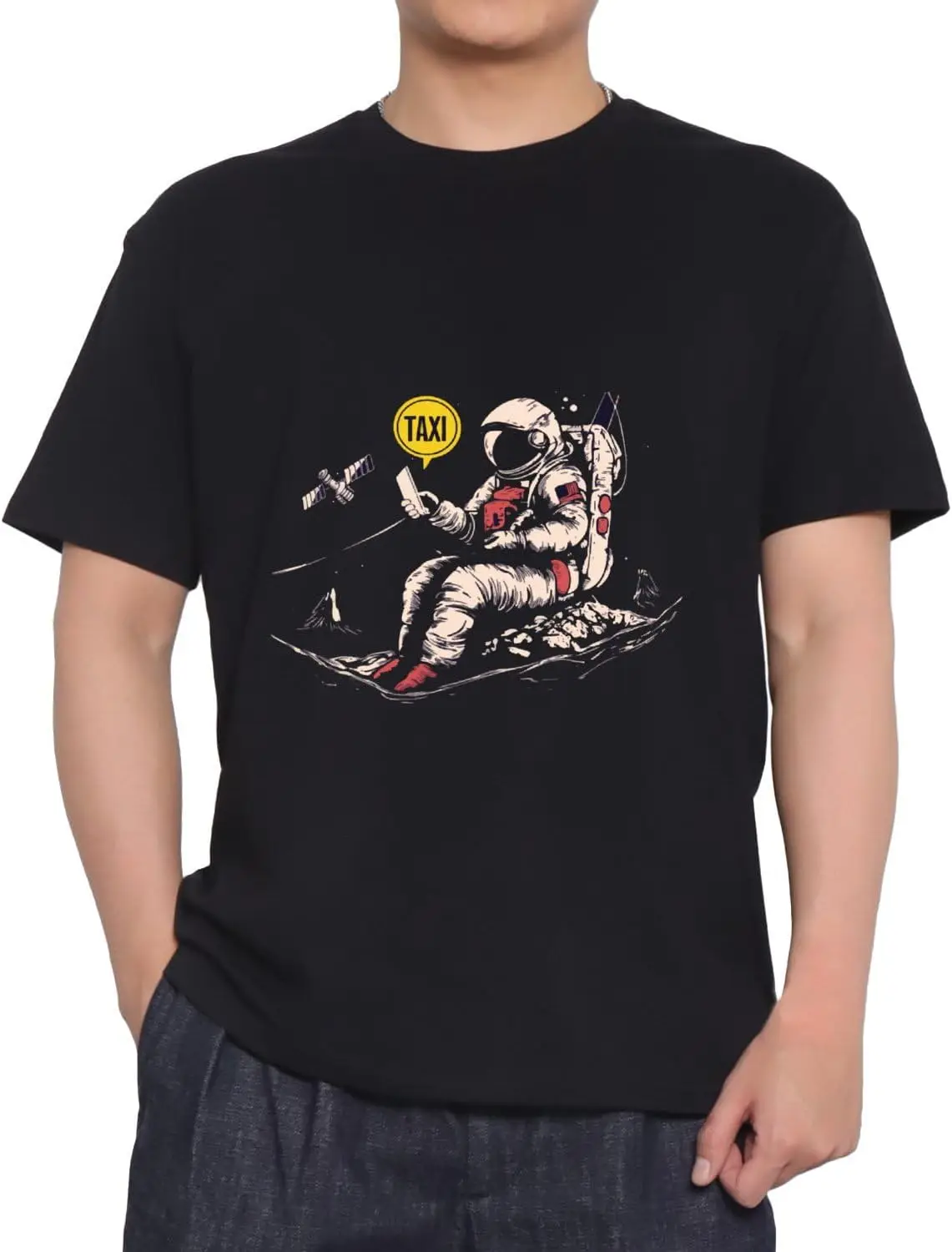 

Mens T-Shirts Graphic Tees Black Tshirt Astronaut Space Pattern Cotton Crewneck T-Shirt