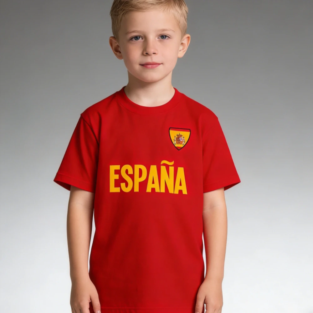 ESPANA 티셔츠, 스페인 어린이들의 일상생활을 위한 캐주얼 의류, O넥, 국장 프린트 면 티셔츠