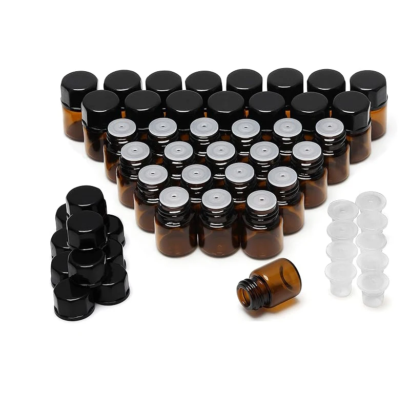 

50pcs 1ml 2ml 3ml 5ml Empty Amber Glass Essential Oil Bottle Thin Glass Small Amber Dram Perfume Oil Vials Sample Test Bottle