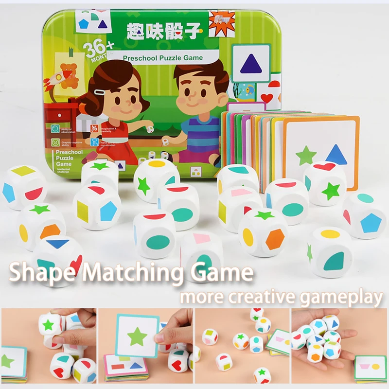 Kids Shape Dice Board Game Montessori Toys Geometric Matching Cards Memory Games Brain Thinking Social Sensory Educational Toys 3