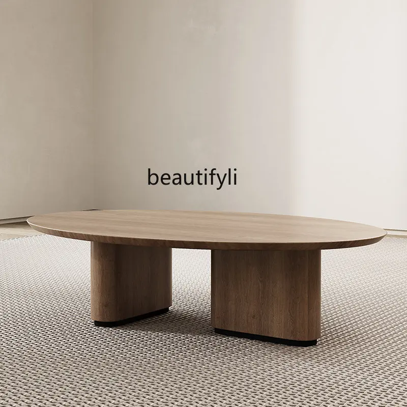 

yj Italian Style Light Luxury Solid Wood Tea Table Oval Nordic Simple Modern Creative Ash Wood Tea Table Bench