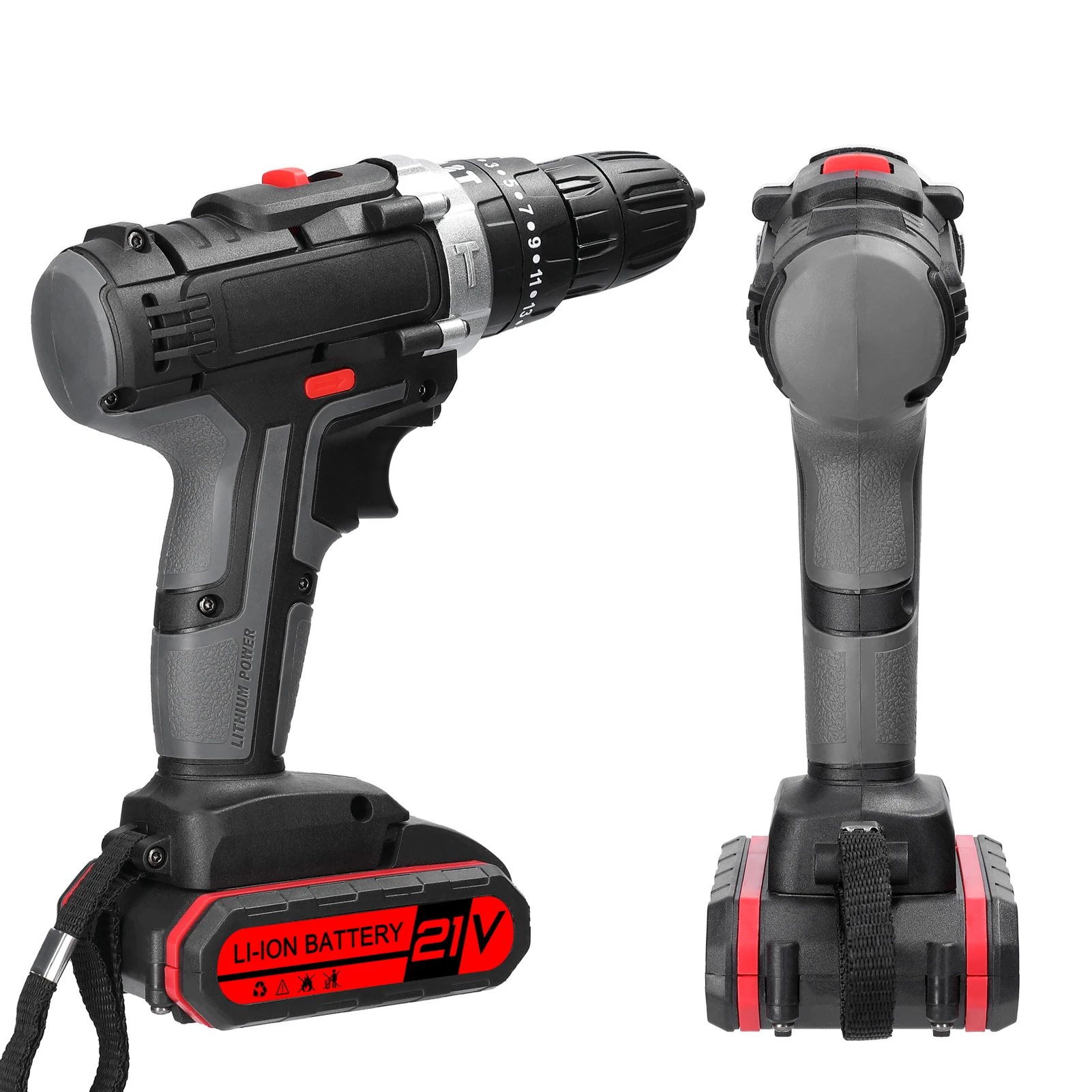 3in1 Multifuctional Electric Drill Handheld Lithium Screwdriver 21V Impact Drill Brushed Motor 2 Speeds Control Stepless Speed