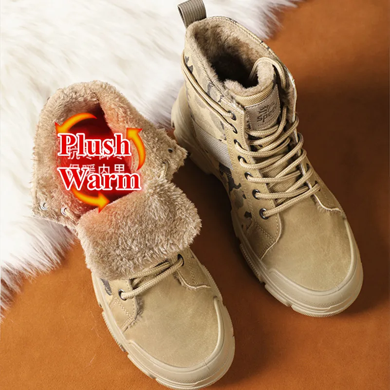 

2022 Snow Boots For Men Winter Shoes Man Warm Plush Leather Boots High Top Military Boots Men Outdoor Non-Slip Fur Shoes Botas
