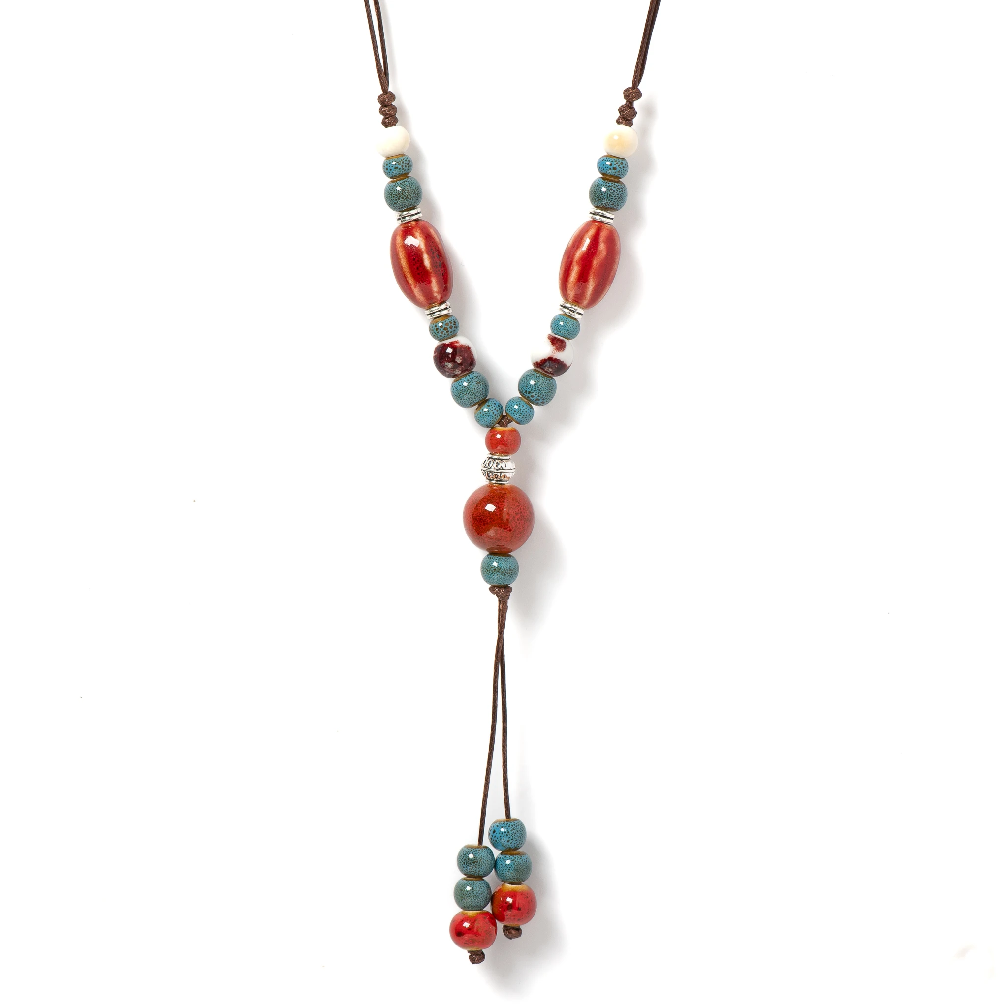 Handgefertigte rote lange Wassermelonen-Keramik-Halskette, Vintage-Anhänger, Schmuck, verstellbar, modisches Accessoire für Frauen, Geschenke 1115 – Detail 6