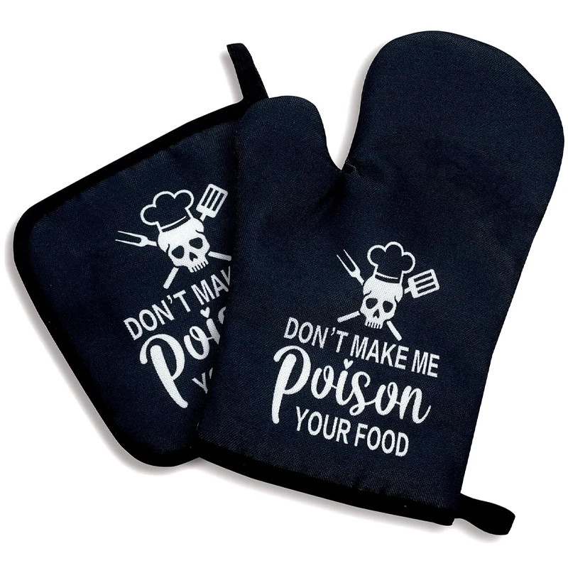 Lustige schwarze rutschfeste Ofenhandschuhe und Topflappen aus Silikon, Sets für Zuhause, Küche, Dekoration, Zubehör, Backen, Liebhaber, Hausfrau, Kochen, Geschenk – Detail 5