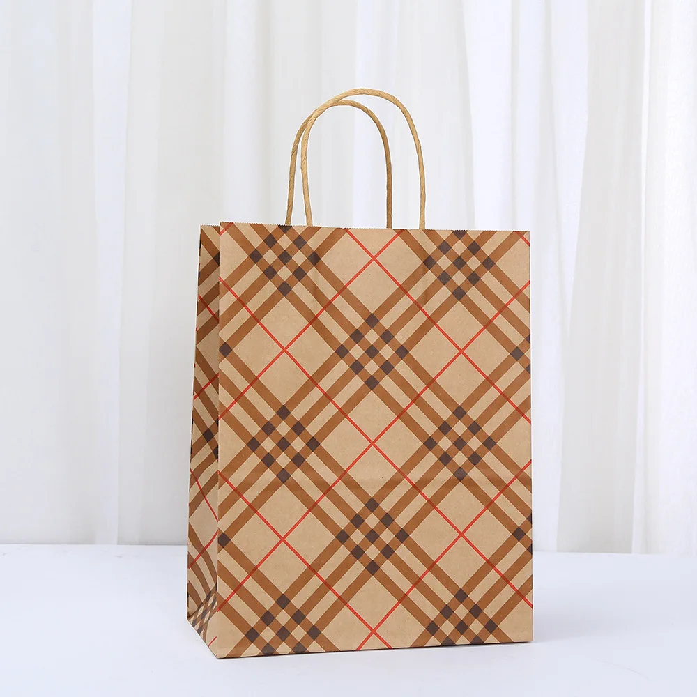 20PCS Retro Plaid Kraft Paper Gift Bags with Twisted Handles, Stylish Reusable Tote Bag... - SKU KPGB1515 - UGI Packaging