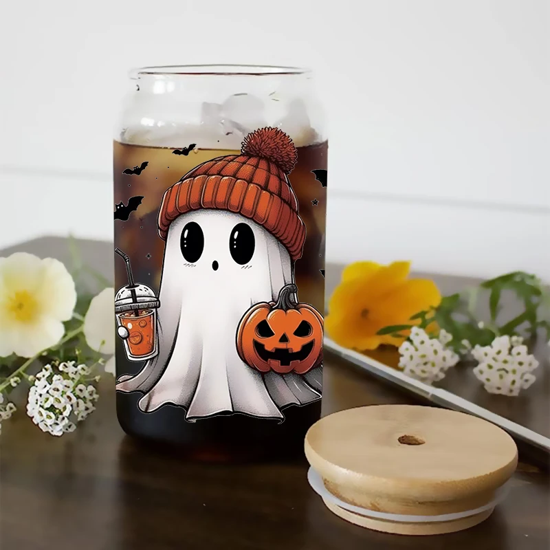 UV DTF Transfer Sticker Halloween Cat Ghost For The 16oz Libbey Glasses Wraps Bottles Cup DIY Waterproof Decals D23518