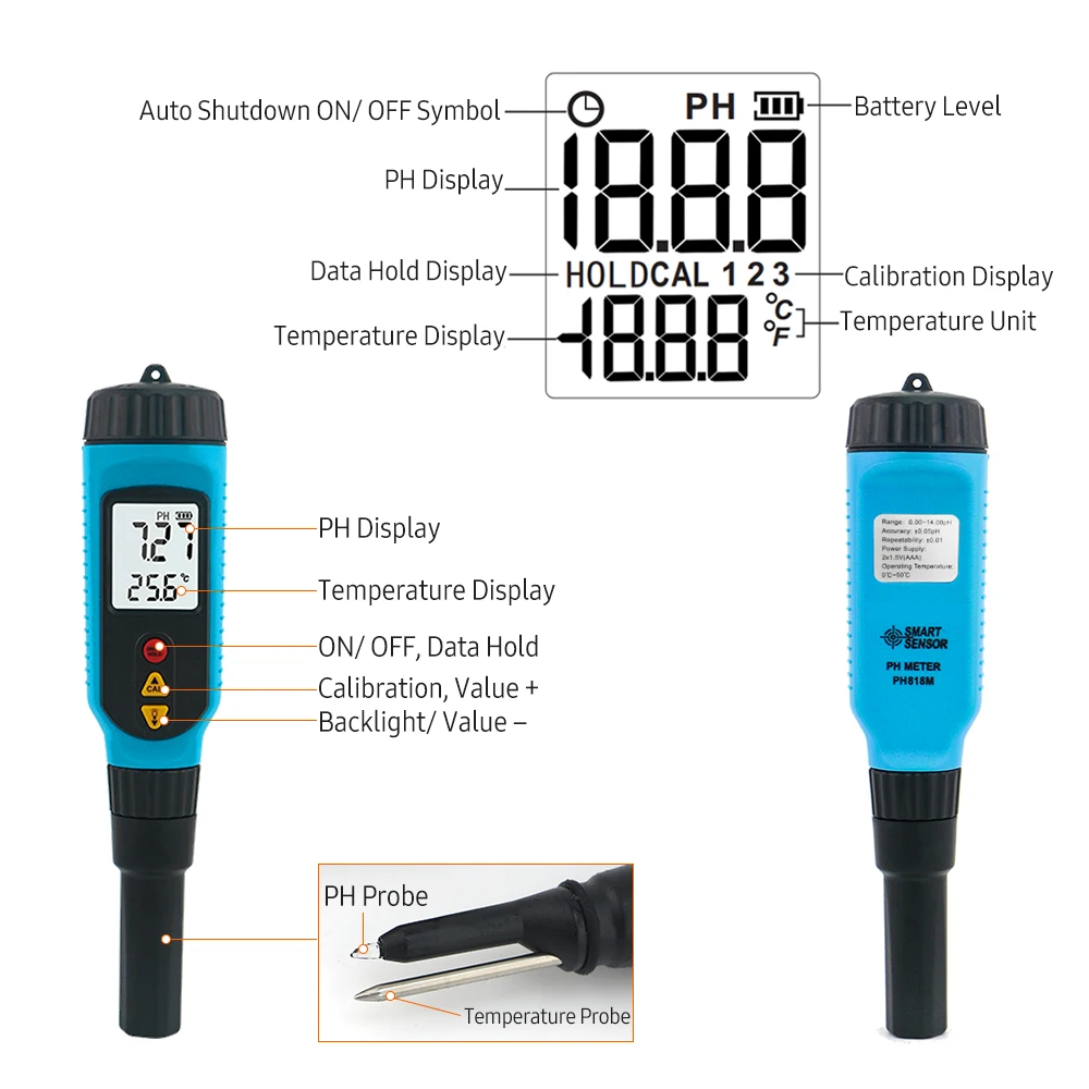 PH Mètre Thermomètre Pour Nourriture Viande Sol Numérique Acidité PH Testeur