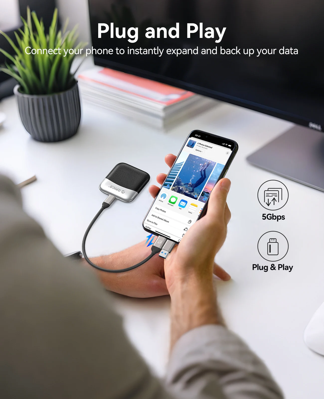 ORICO 2.5인치 외장형 솔리드 스테이트 드라이브 5Gbps USB 3.2 Gen1 Type-C 휴대용 SSD (화웨이 노트북 PC용)