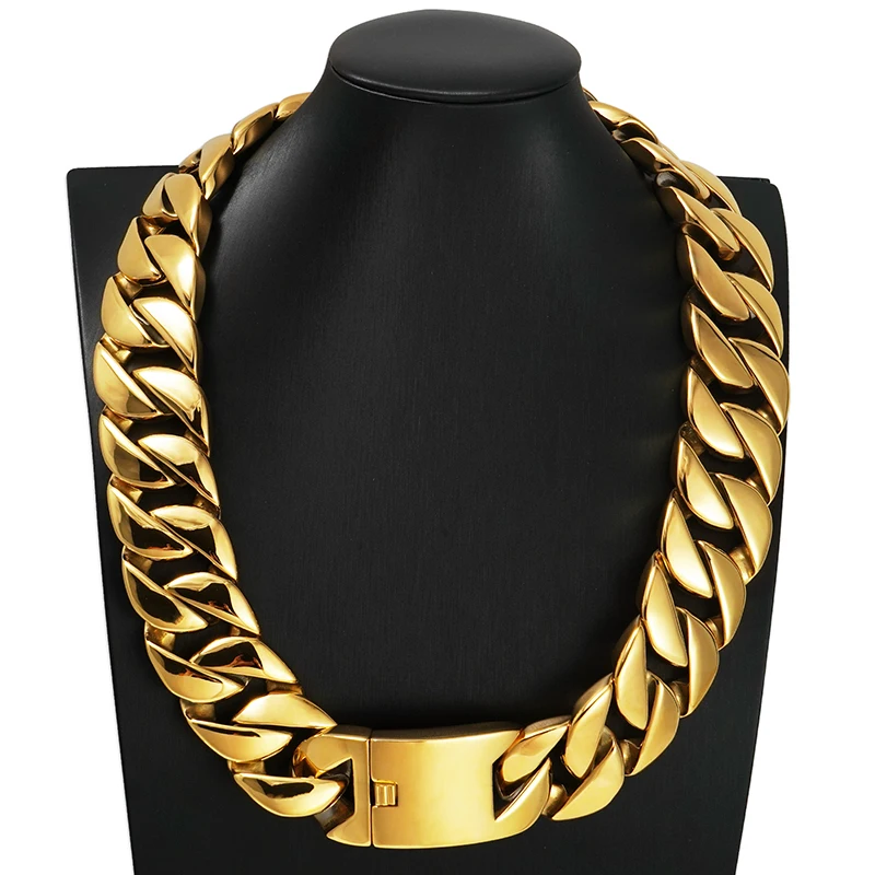 

32mm Heavy Cuban Link Necklace For Men Hip Hop Luxury 18K Gold 316L Stainless Steel Chains