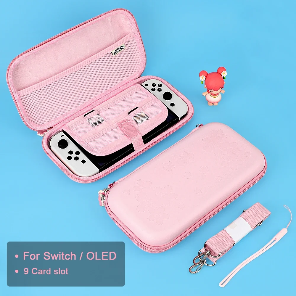 귀여운 핑크 벚꽃 보관 가방 커버 스위치 및 OLED 휴대용 여행용 가방 게임 액세서리