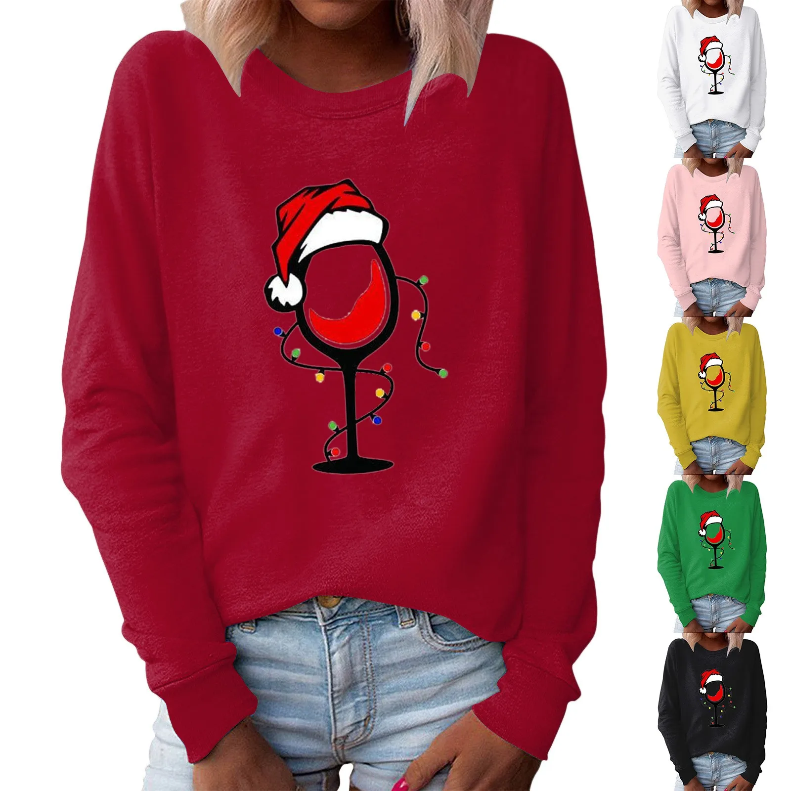 

Color Pullover Women's Christmas Crew Neck Sweatshirt Long Sleeve Fleece Sweatshirt Holiday Pattern Women Sweaters for Leggings