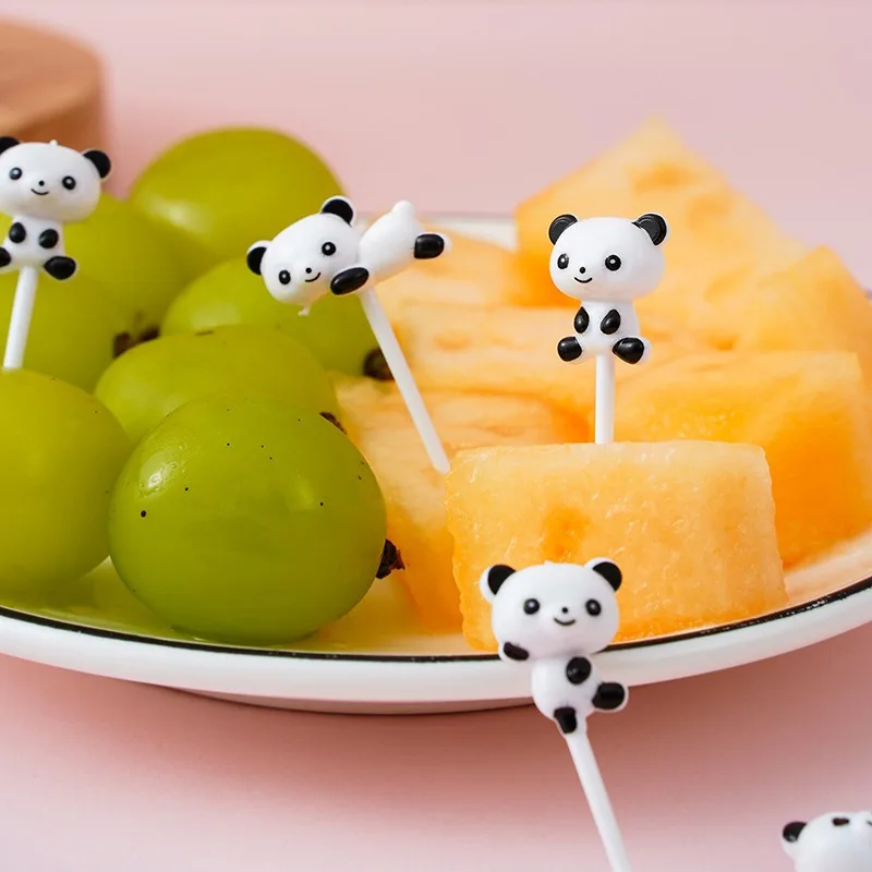 8pcs/set Mini Cartoon Panda Fruit Fork Kids Snack Dessert Decoration Forks Lunches Party Decorations Plastic Animal Shape Stick fruit fork