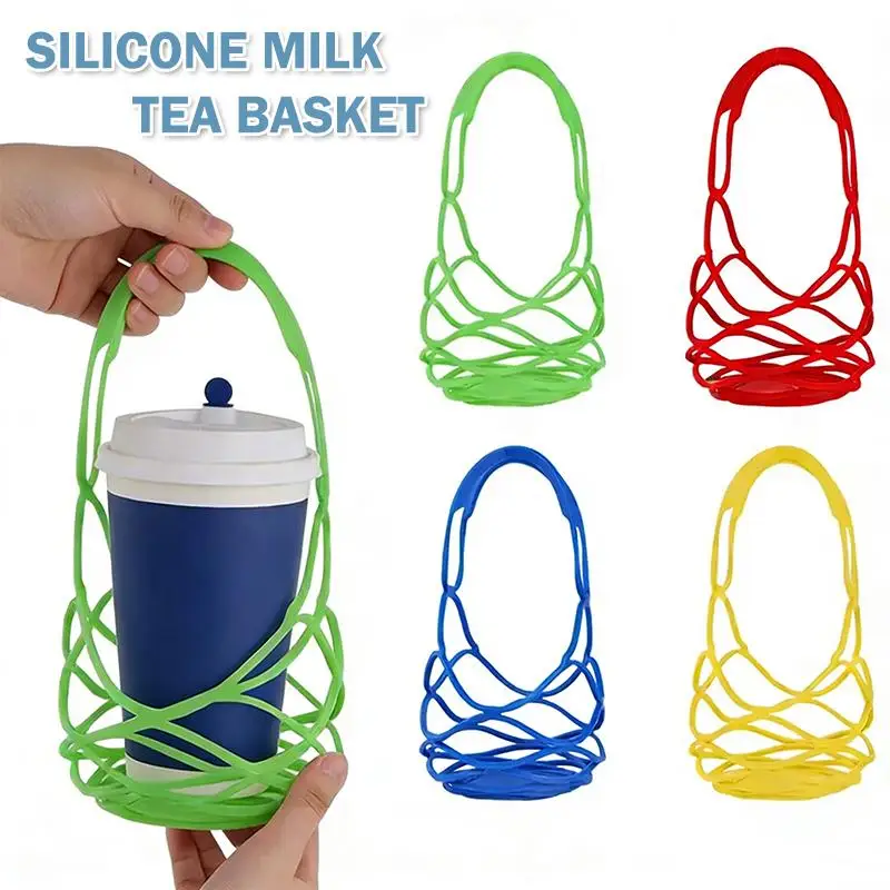 Silicone Reusable Drink Tote Bag with Cup Mat and Mesh Basket