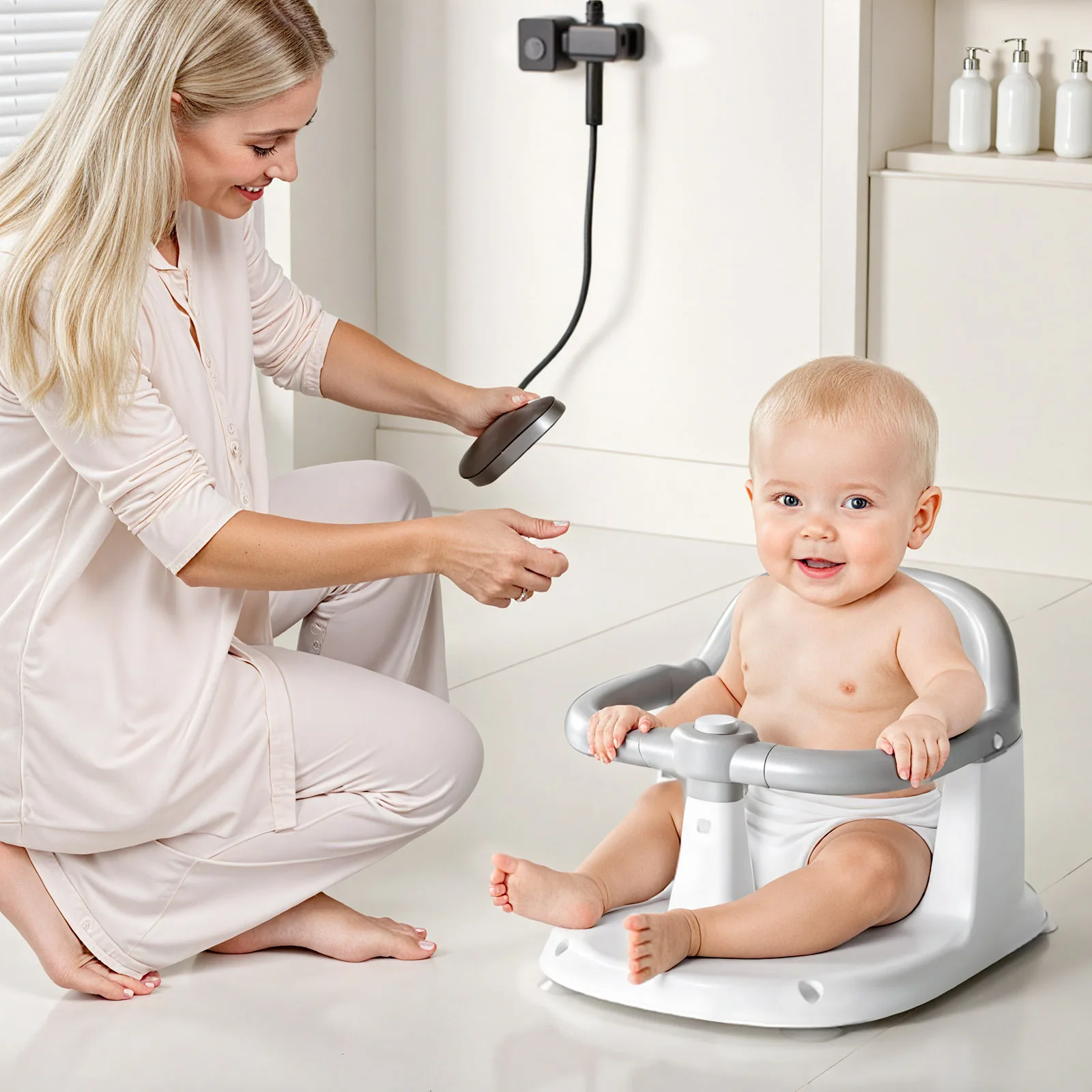 Upright Baby Bath Seat (6-24 Months) with Rotatable 360° Guardrail,