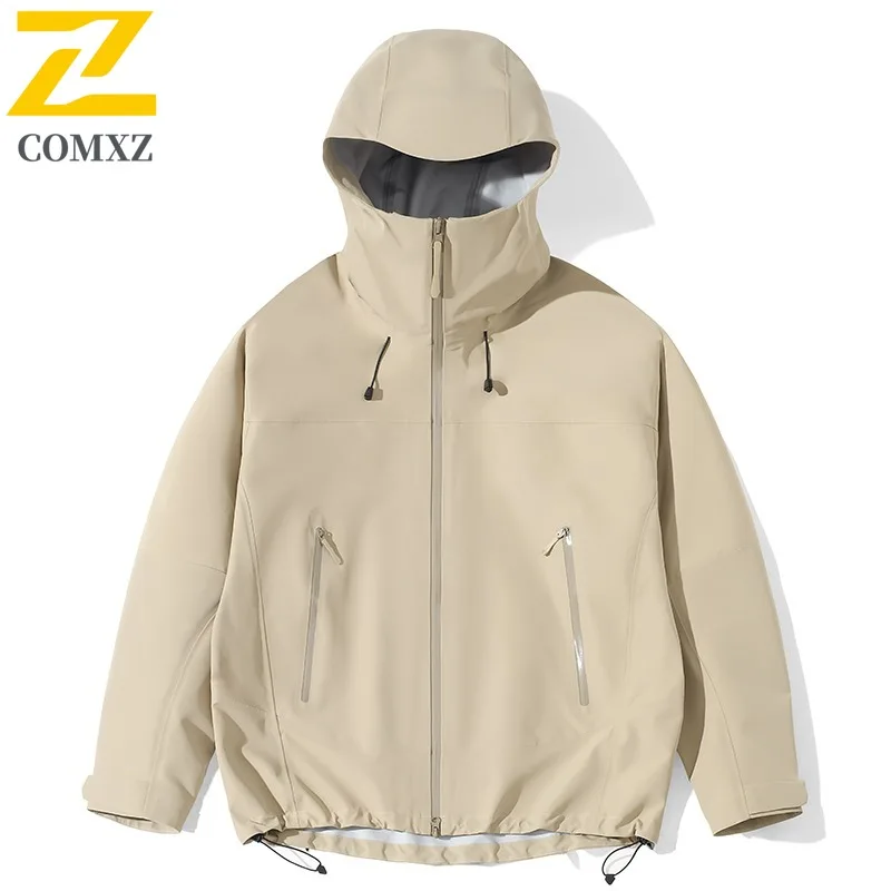 COMXZ Loose Coat Windproof Waterproof Solid Color Jogger Camping Biker Jacket Climbing Scratch Resistant Men's Rainproof Coat