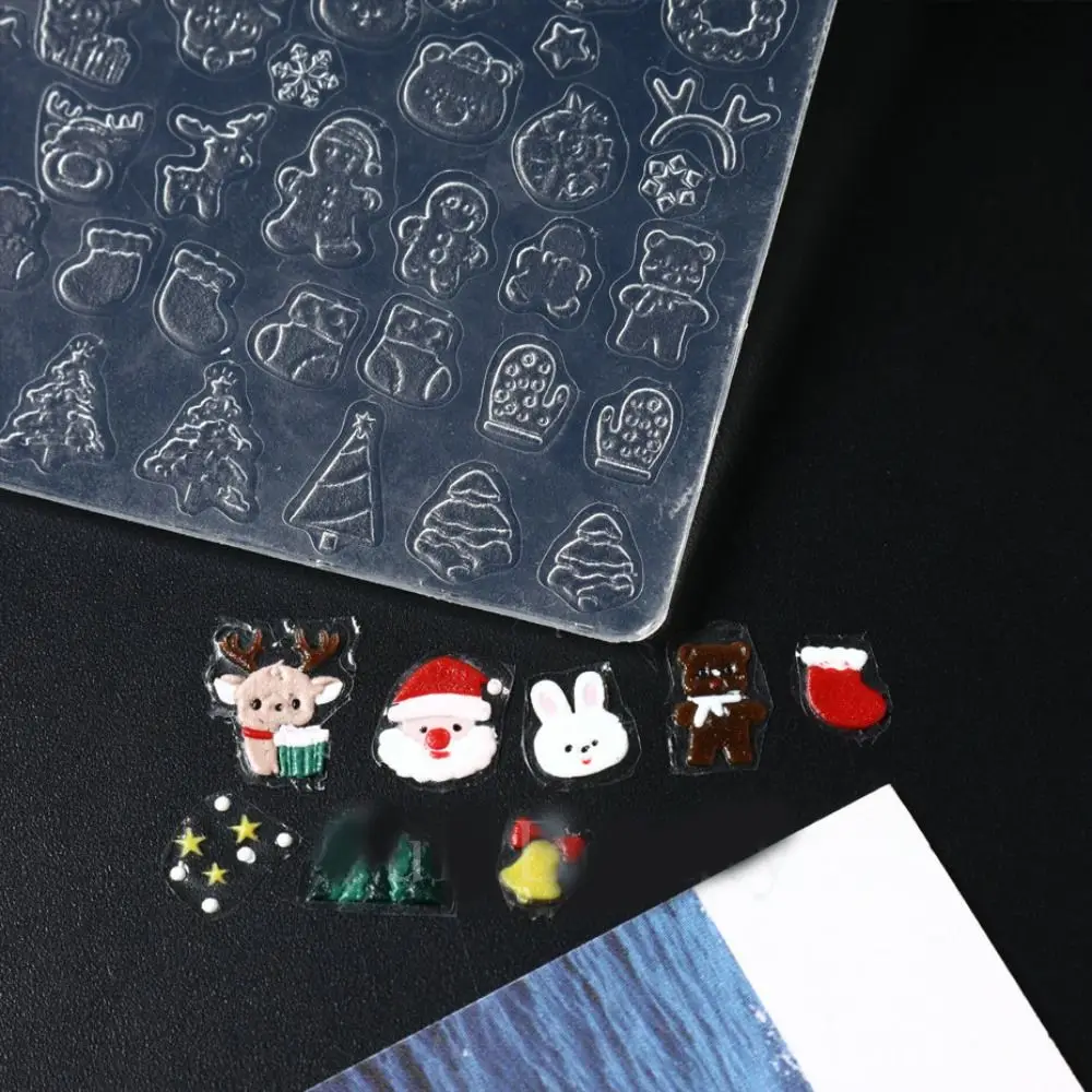 3D Nails Art Silicone Mold Pad Snowflake Snowman Santa Claus Nail Carving Manicure Tool Relief Winter Christmas Relief Mould DIY 4