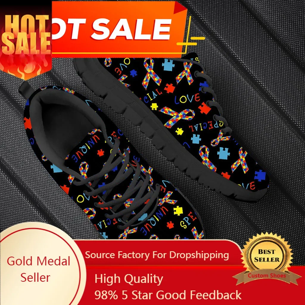 Woman Flats Shoes Autism Awareness Design For Girls Personalized Walking Shoes Female Wear-resistant Sport Sneakers