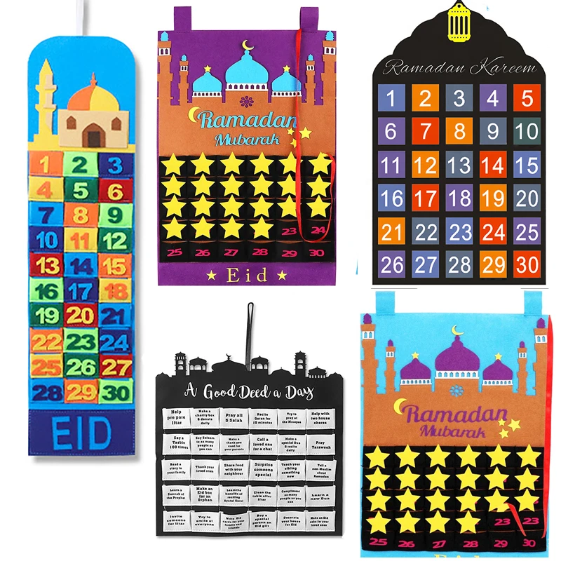 

Eid Mubarak Decor Hanging Felt Calendrier Ramadan Kalender Islam Muslim Festival Party Countdown Advent Calendar Hanging Gifts