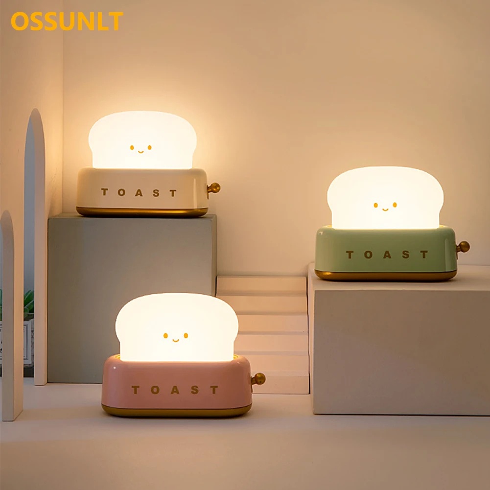 

LED Bread maker Bedside Lamp for The Bedroom Night Light USB Charging Dimming Toast Table Lamps Children Sleeping Mood Lights