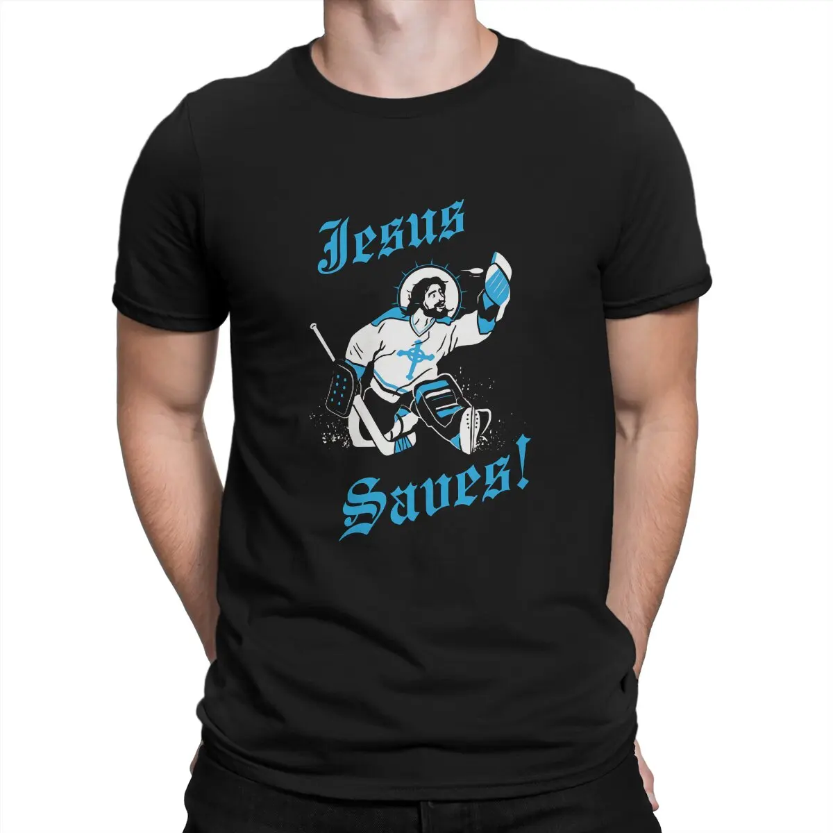 

Men's T-Shirt Jesus Saves Hockey Classic Funny Tee Shirt Short Sleeve Jesus God T Shirts Crewneck Tops Birthday Present