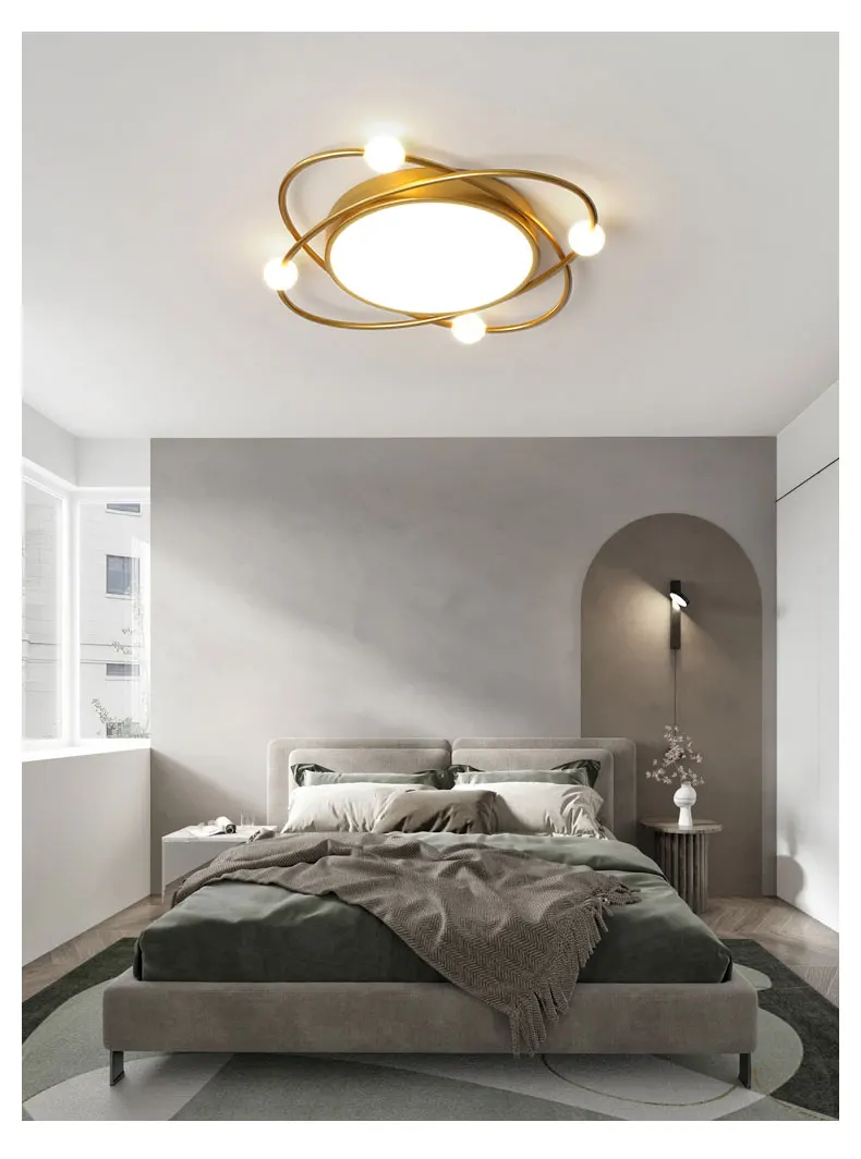 flush mount chandelier Modern bedroom lamp simple creative led ceiling lamp Nordic light luxury home study second bedroom warm and romantic lamps gold chandelier