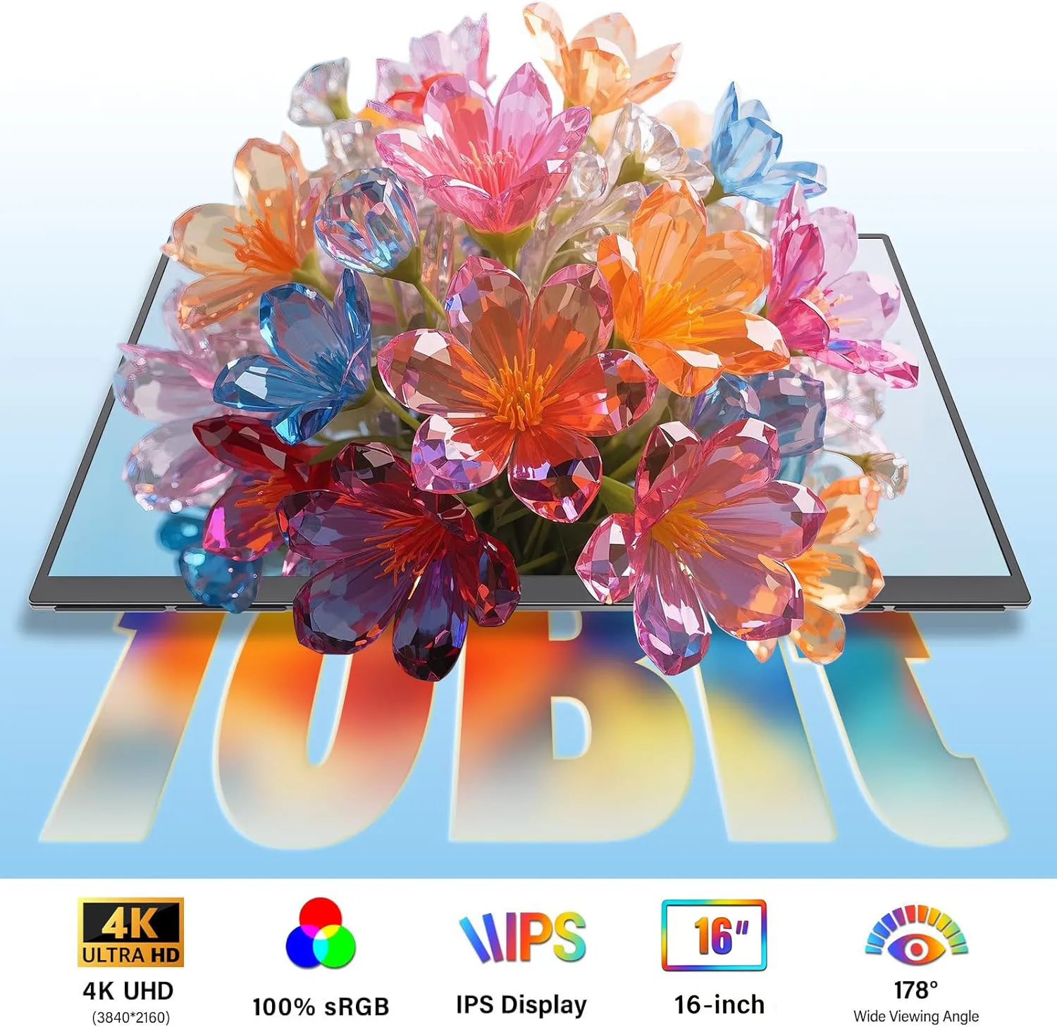 16인치 4K 휴대용 모니터 100%sRGB 400nit 3840*2400 16:10 여행용 사무실 디스플레이 IPS 스크린 확장기 (휴대폰, 노트북, 스위치 호환)