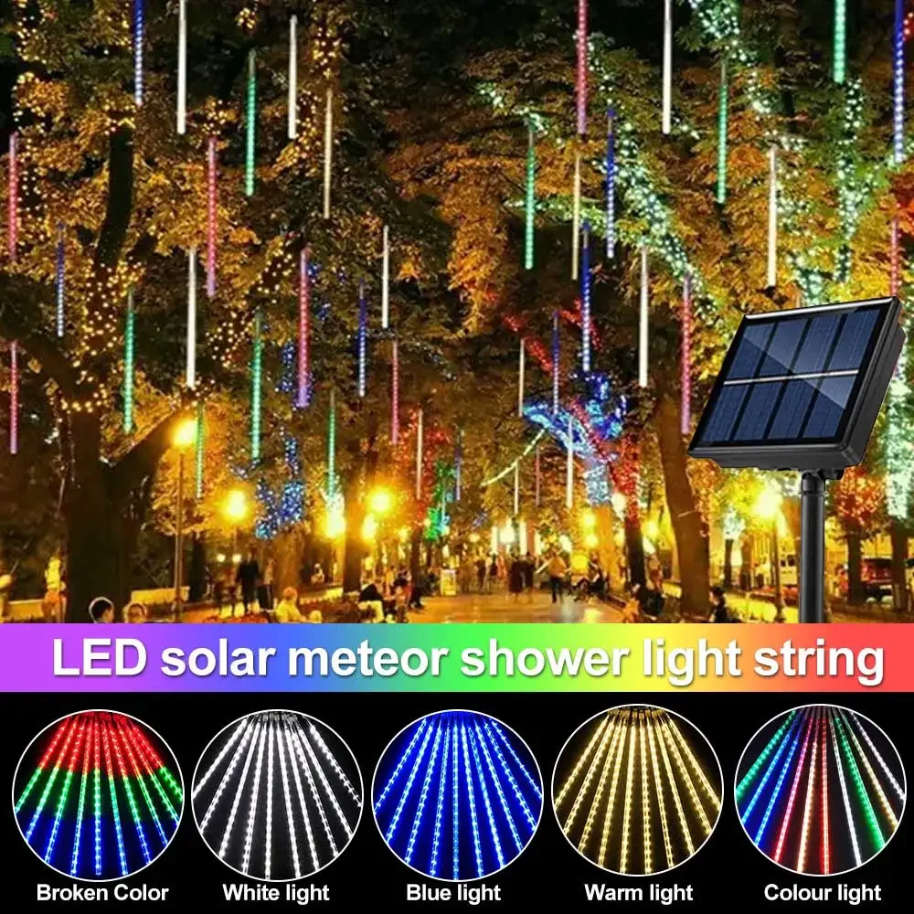 1PCS 192/240/288/360 LED LED solar seven color meteor shower light string