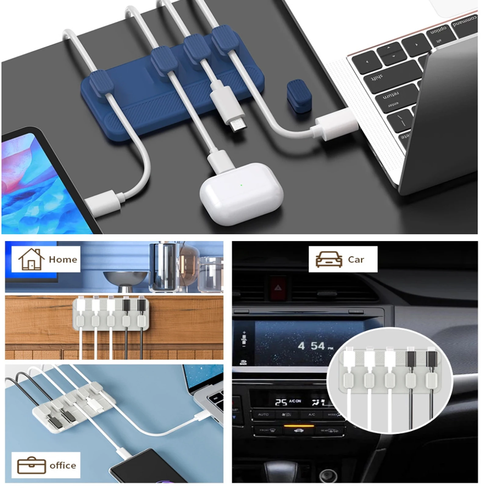 마그네틱 케이블 정리함 지지대 USB C 타입 마이크로 코드 데스크 정리함 거치대, 마우스 와이어 이어폰 케이블 키보드 파란색